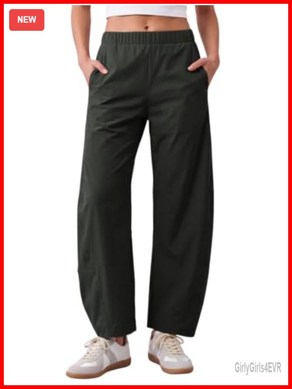 Womens Barrel Wide Leg Pants Elastic Waist Baggy Work Trousers